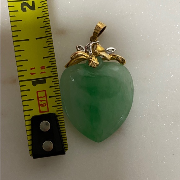 14K Gold Jade and Diamond Floral Pendant - Green Jade Accent - Picture 10 of 10